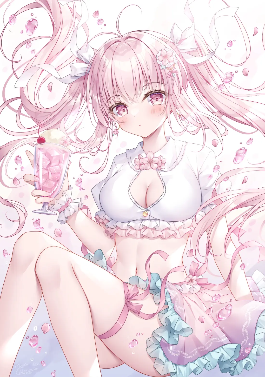 宛如花仙子♡ – 粉色长发女子插画特辑-远灯归影