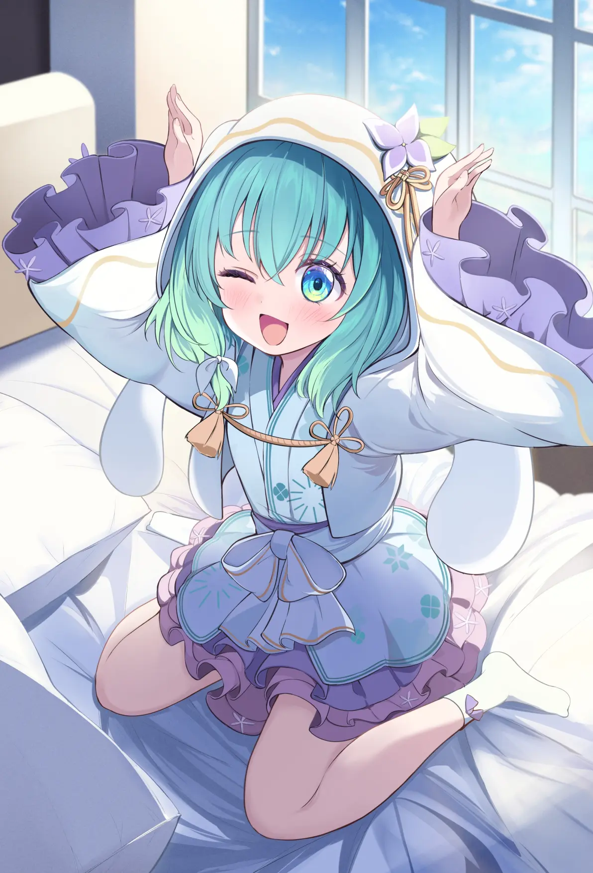 把双手举到头上♡ – 兔耳手势插画特辑-远灯归影